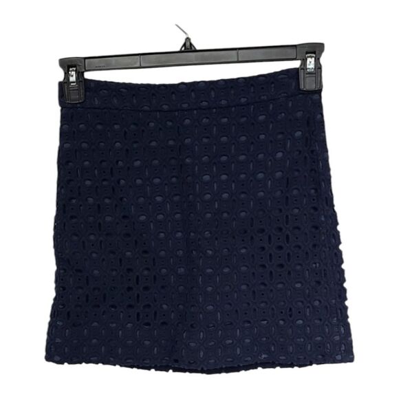 J. Crew Eyelet Lace Mini Skirt Navy Blue Size 0 A-line Lined Neutral Casual XS - Picture 9 of 9